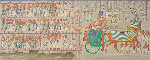 Basrelief vid Medynet-Abou, kungapalatset i Thebe, volym I, plåt 12, från 